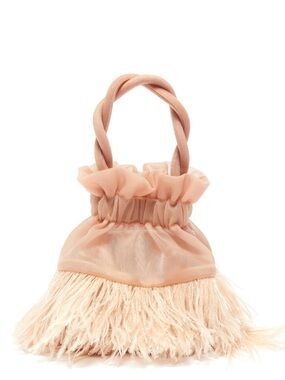 NWT STAUD Blush Pink Feather Trim Drawstring Mini Bag